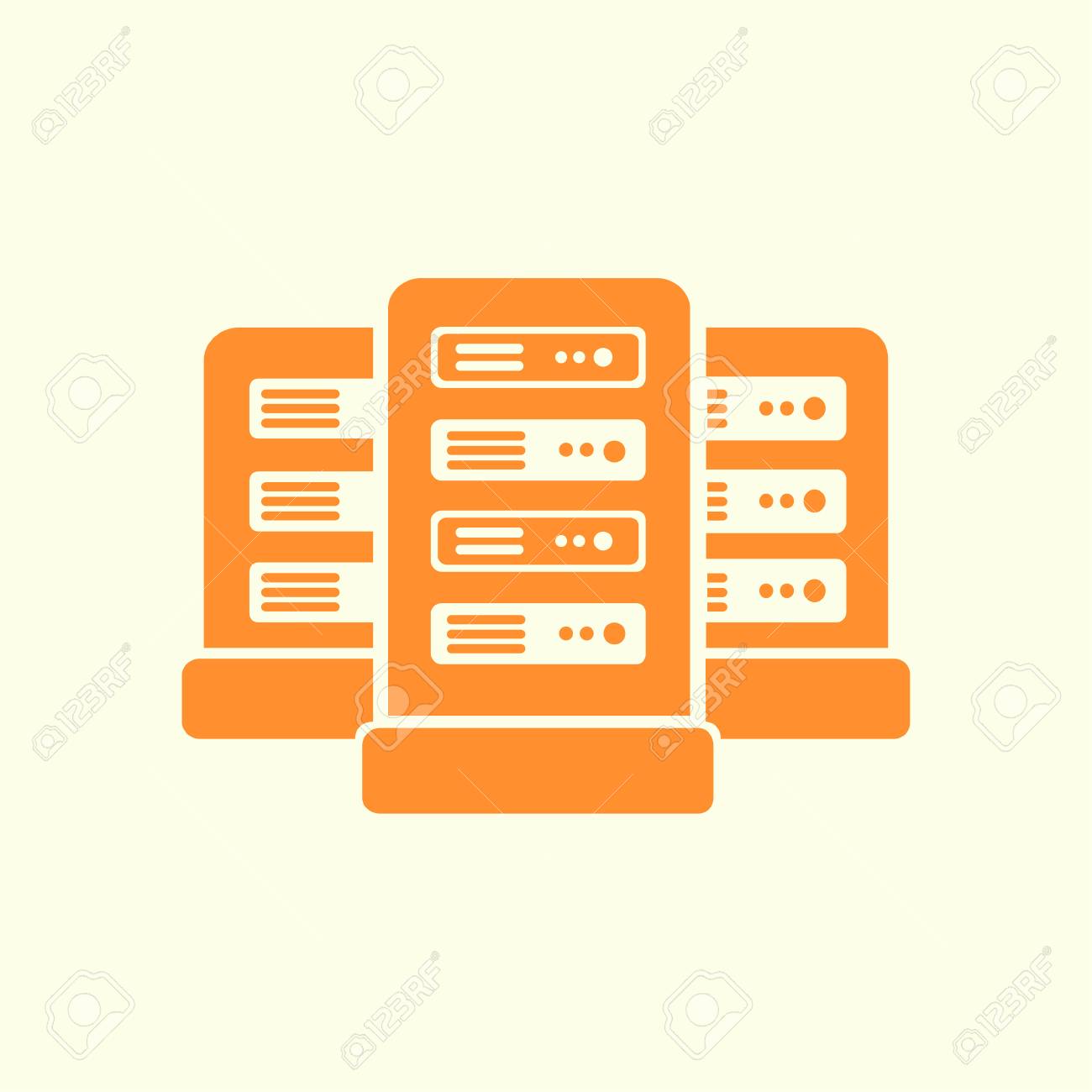 Network servers in data center icon. Flat design style.